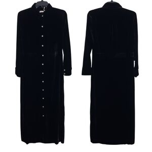Faherty Stretch Silk Velvet Maxi Dress Women Small Black Side Slits NWT